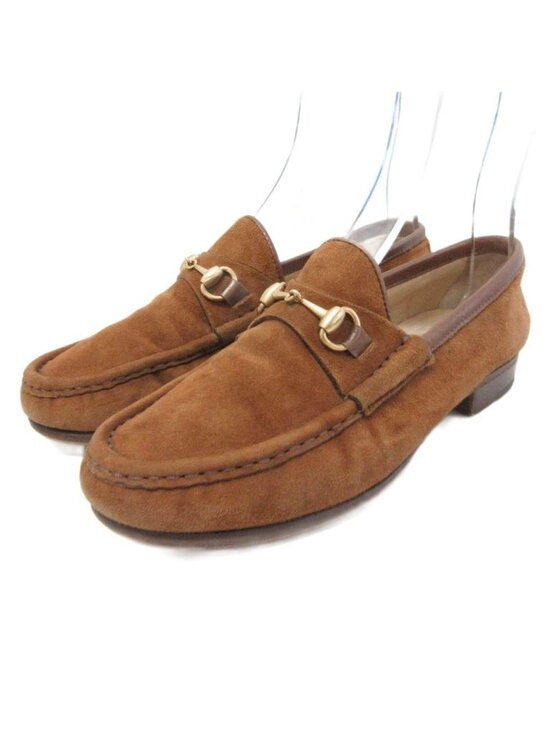 Gucci Shoes - Gucci Horsebit Loafers Suede Slip on Gold Leather 35 Brown